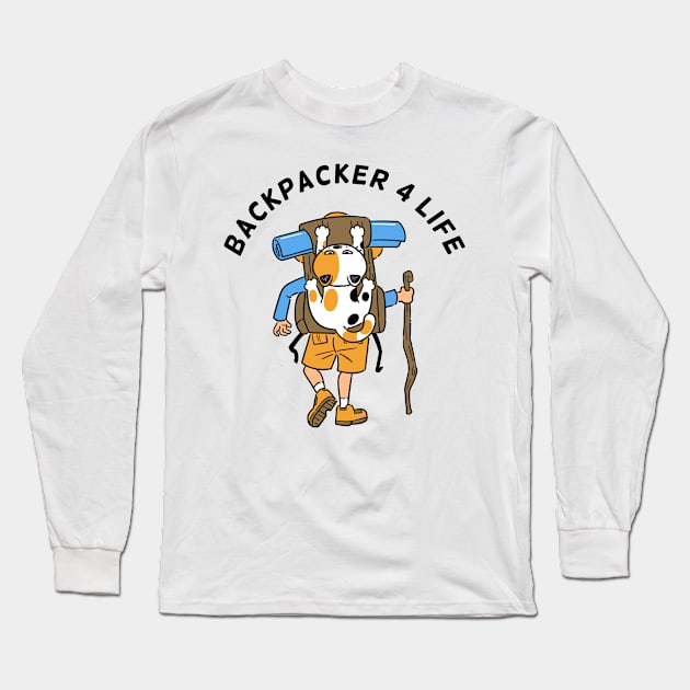 Backpacker Cat Long Sleeve T-Shirt by Onefacecat